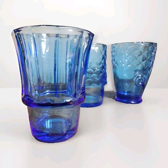 Victorian Trading Italian Seaside Mermaid Cobalt Blue Stacking Glasses Set Of 3 - Picture 5 of 9